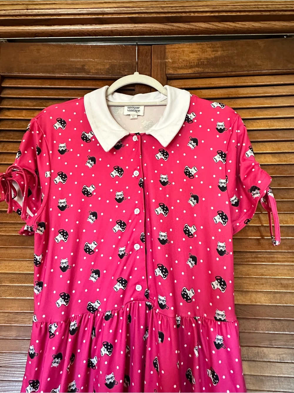 Unique Vintage Retro Cats in Teacups Bright Pink, Black and White Swing Dress - Picture 3 of 12